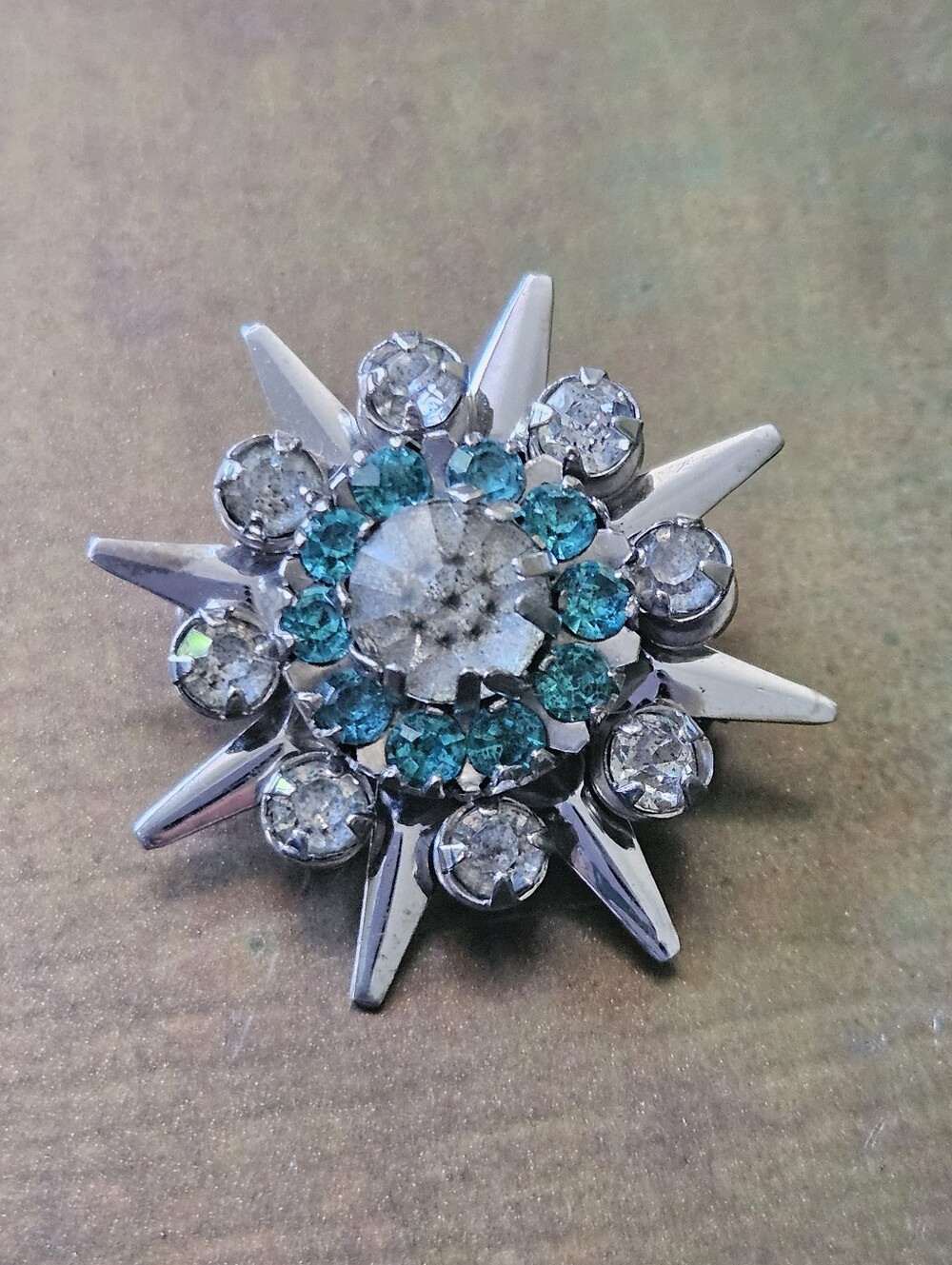 Vintage Sterling Silver Paste Stone Snowflake Brooch/Pendant